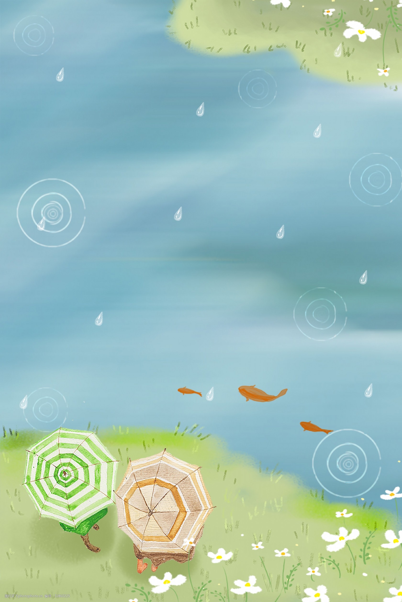 夏季鱼塘蓝色简约大暑夏季广告背景