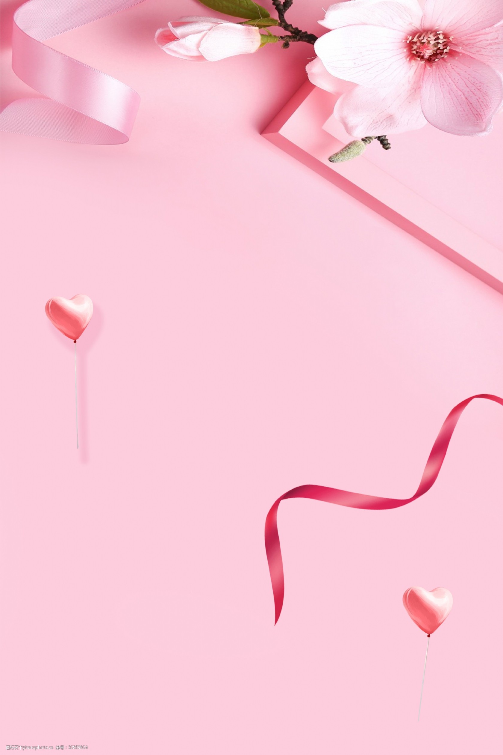 浪漫情人节粉色七夕简约礼盒广告背景图片-图行天下图库
