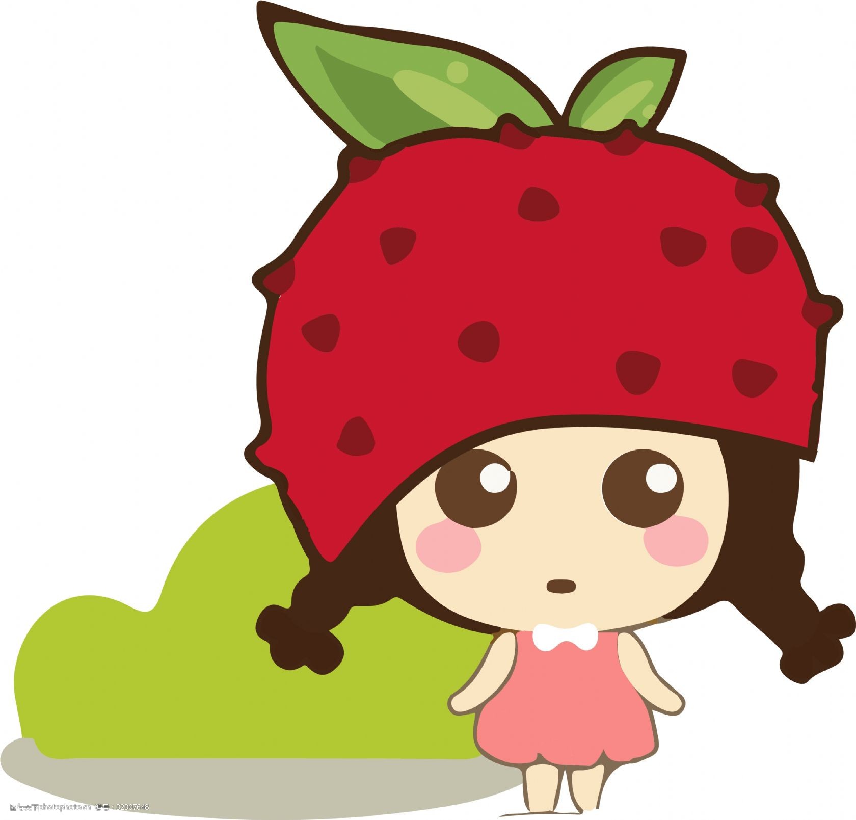 夏季水果矢量手绘卡通可爱荔枝小女孩