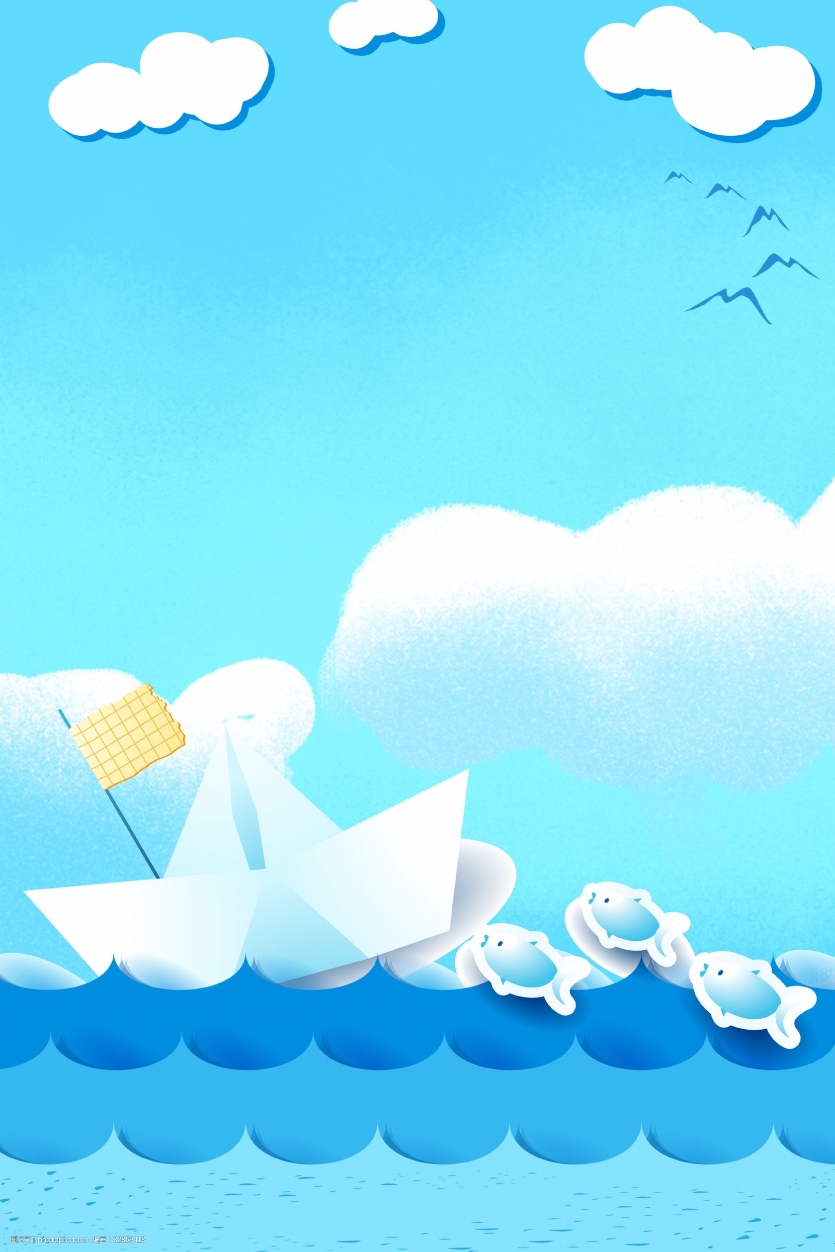 词:蓝色简约清新夏季旅游背景 夏季 旅游 蓝色 海浪 蓝天 白云 海燕