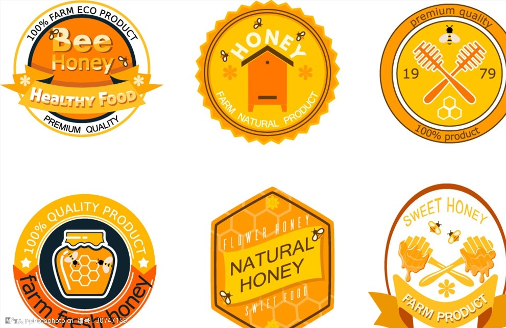 6款创意农场蜂蜜标签矢量素材