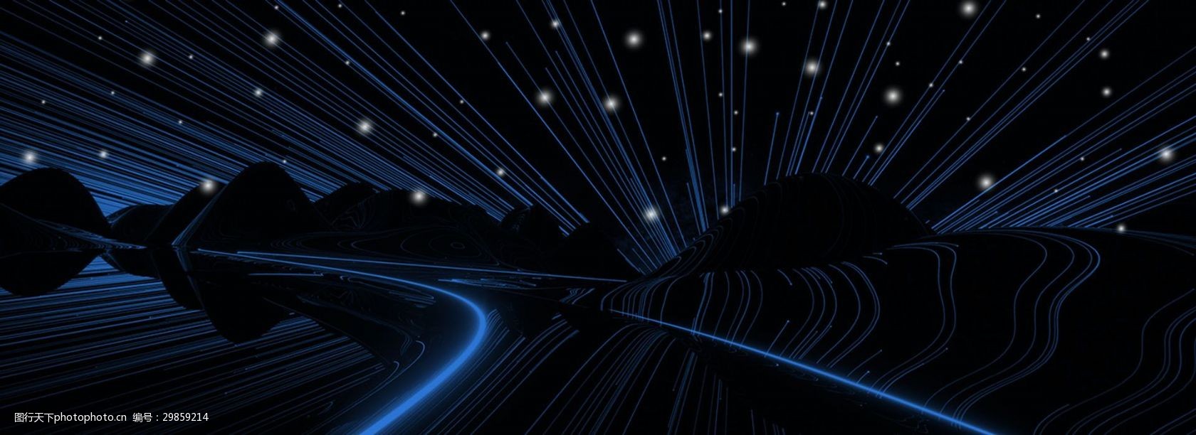 蓝色科技感光影山水星空夜晚banner