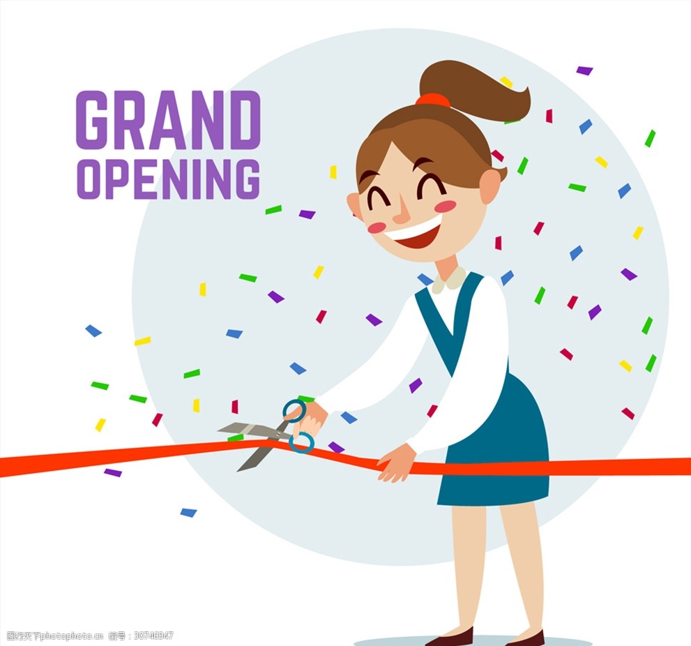 创意开业剪彩笑脸女子矢量素材