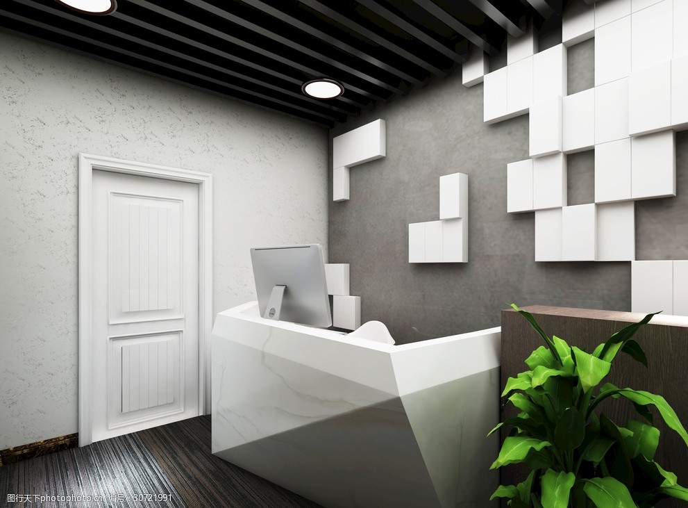 室内效果图 装修效果图 工装效果 现代简约 办公室装修 前台背景墙