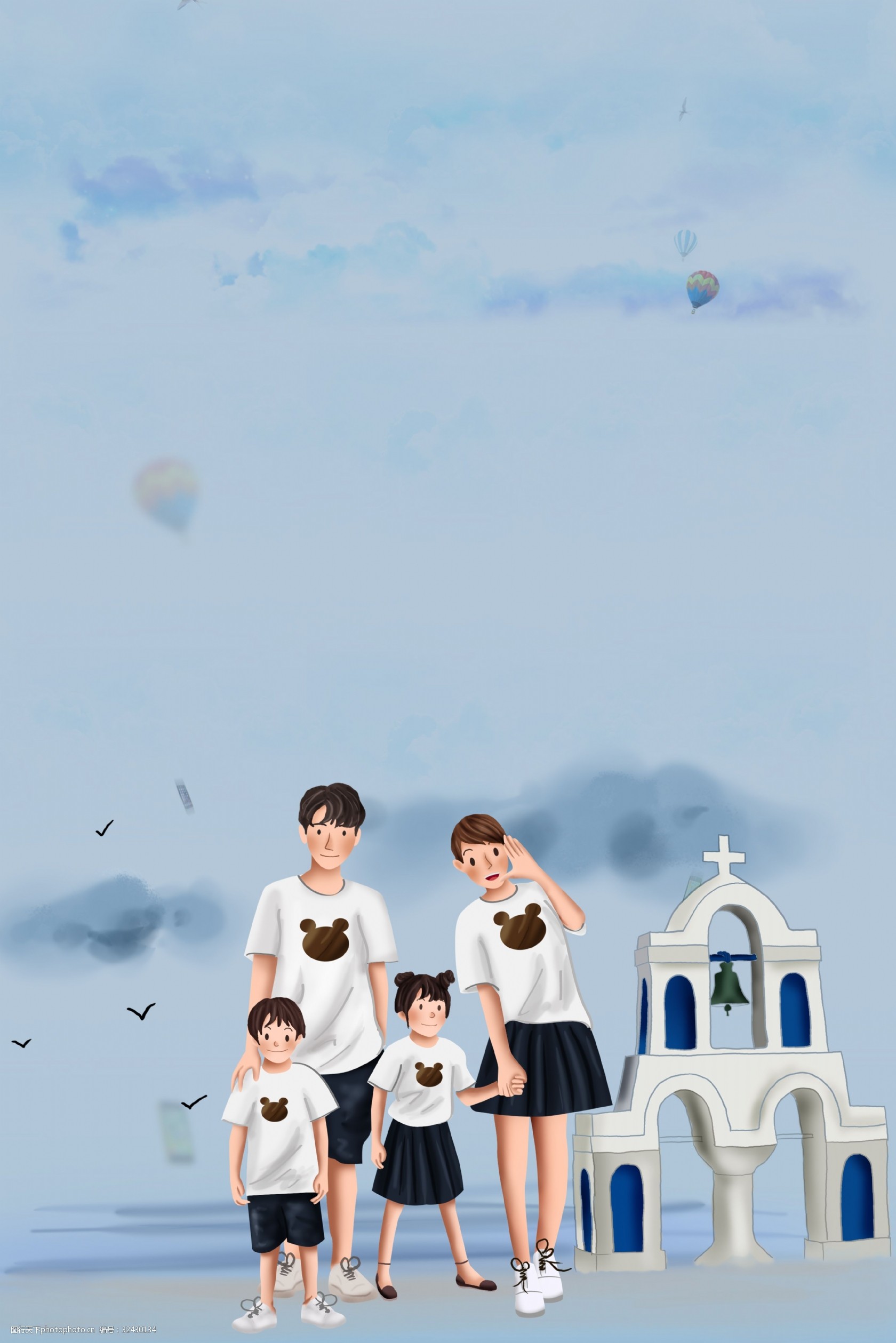 关键词:简约旅游主题海报 旅游 简约 文艺 清新 蓝色 蓝天 白云 亲子