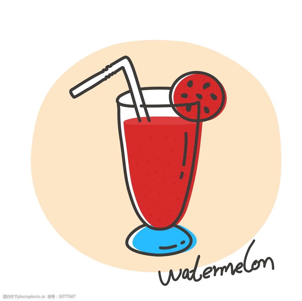 卡通手绘矢量西瓜果汁奶昔素材