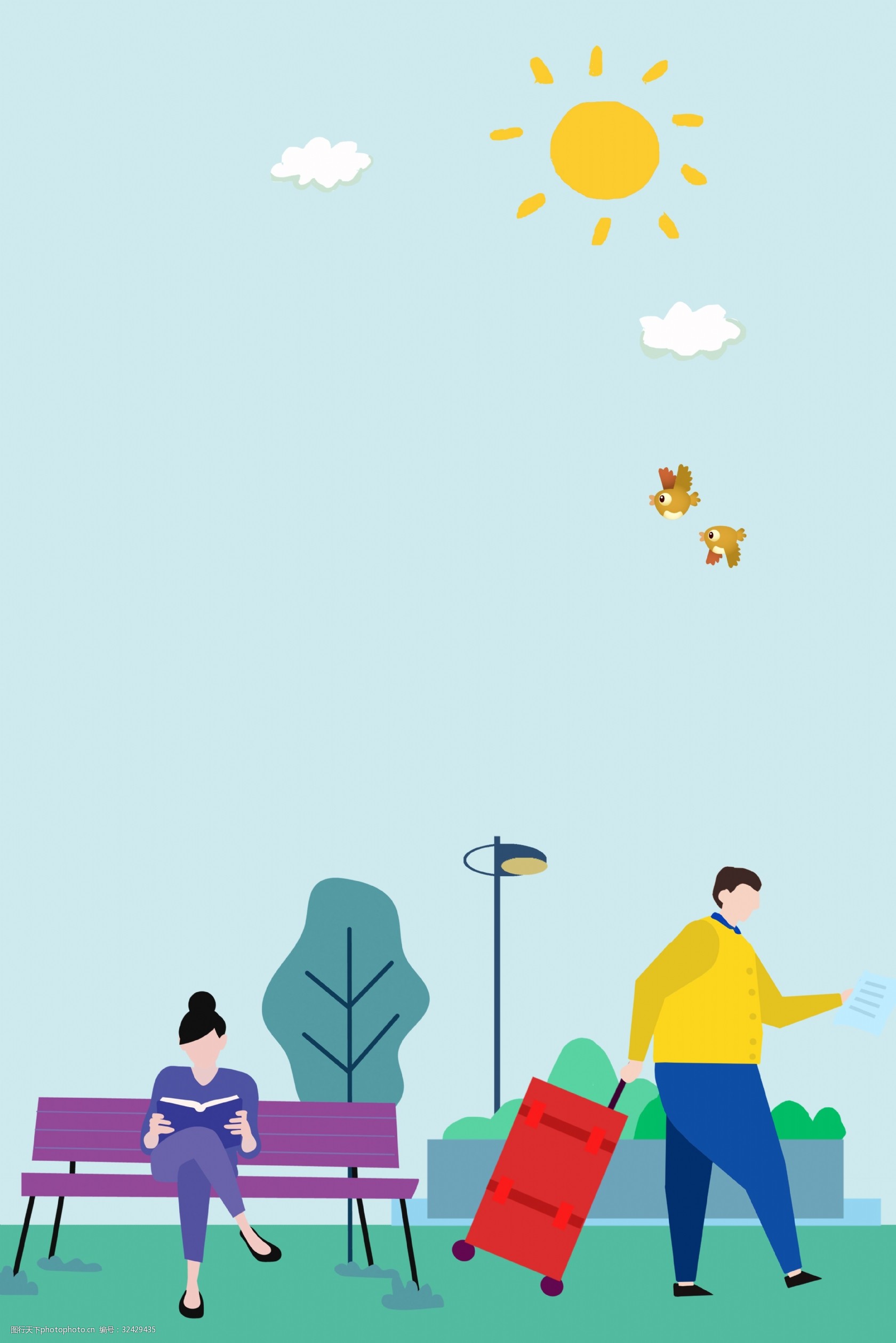 十一国庆节出游扁平促销旅游背景