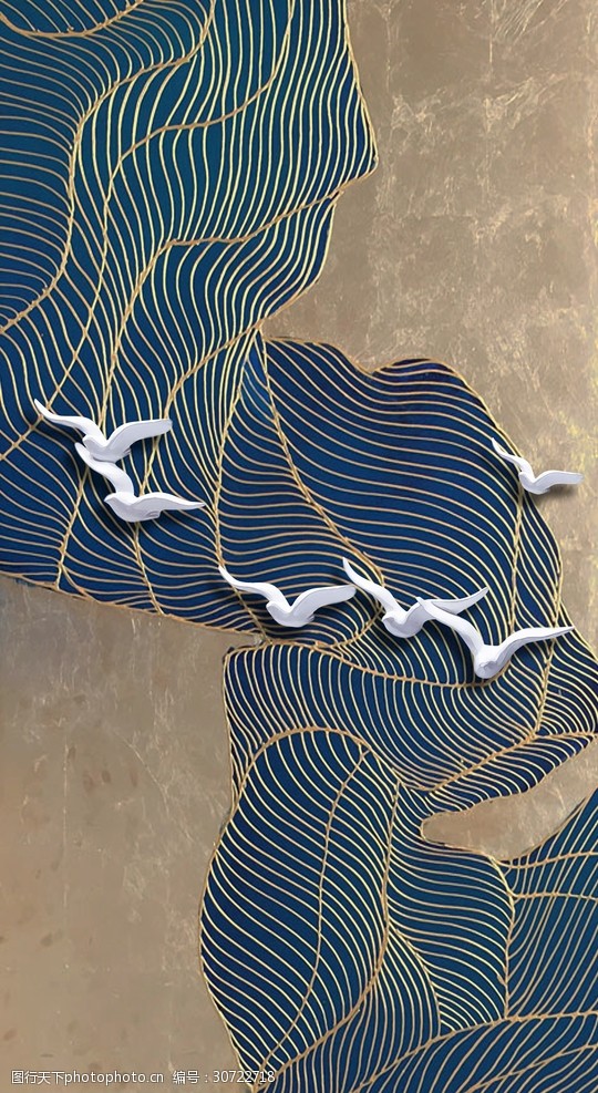 新中式抽象线条山水玄关