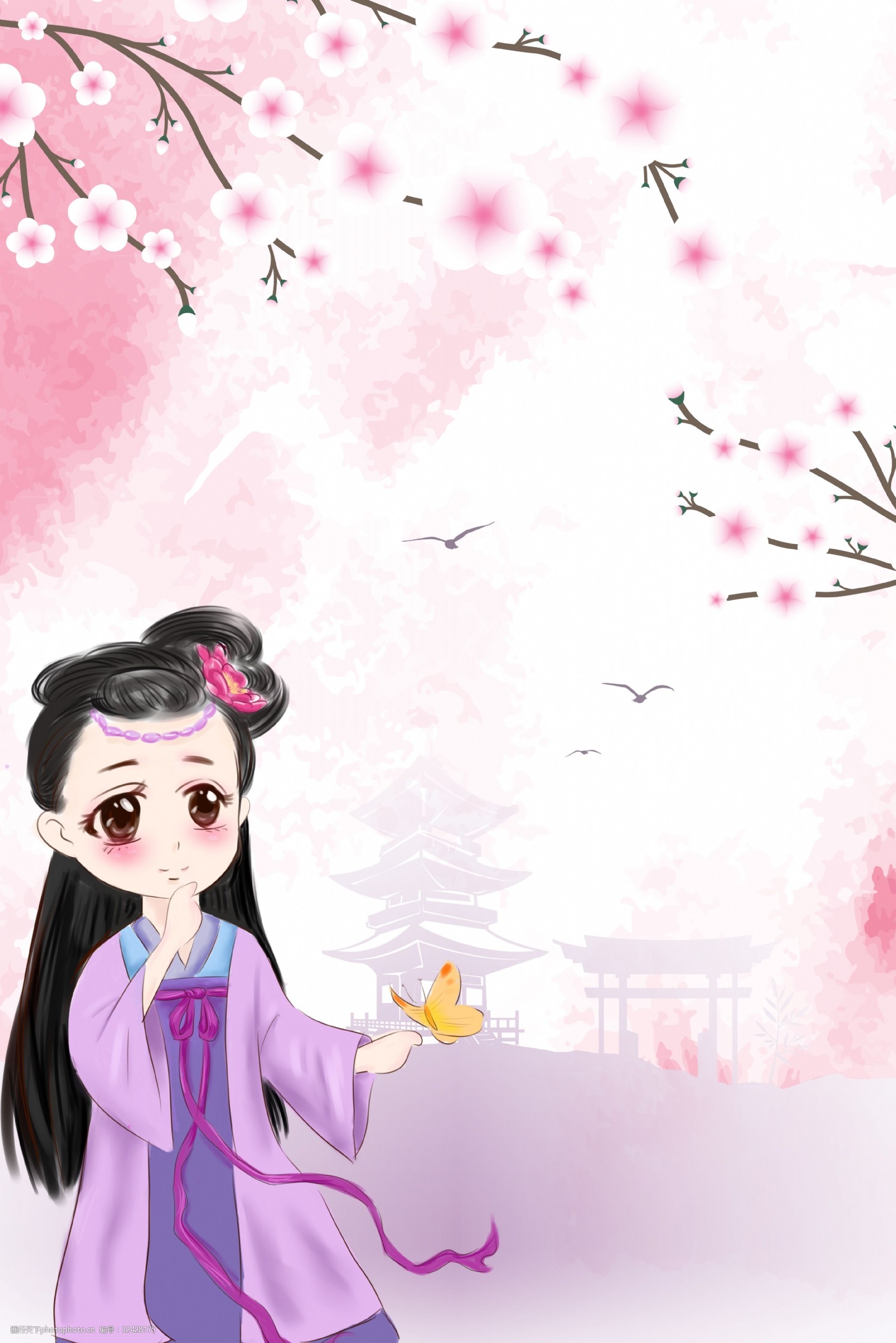 关键词:宫廷中国风卡通海报 宫廷 中国风 卡通 宫女 蝴蝶 古建筑 亭子