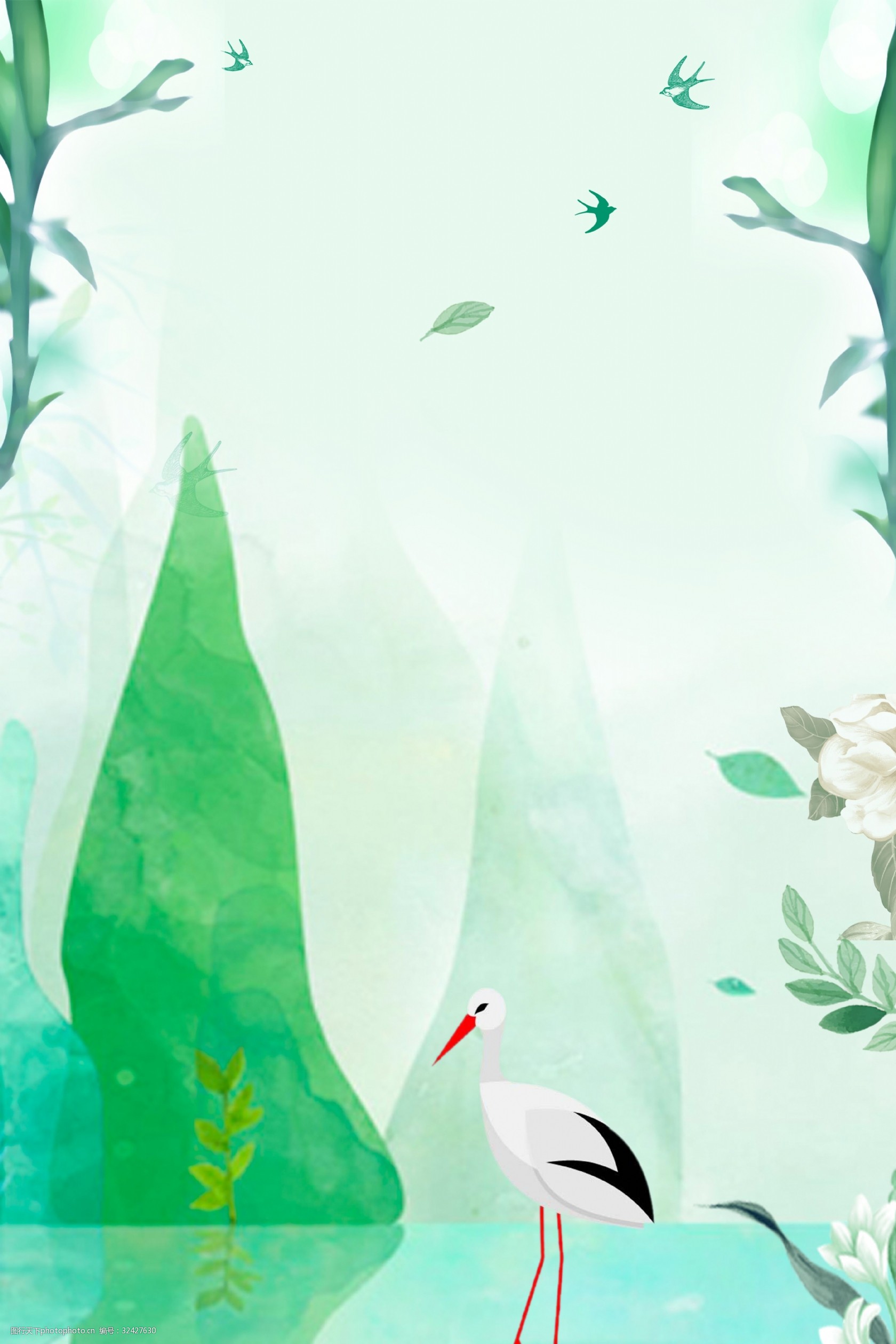 白露二十四节气清新简约白鹤山峰海报