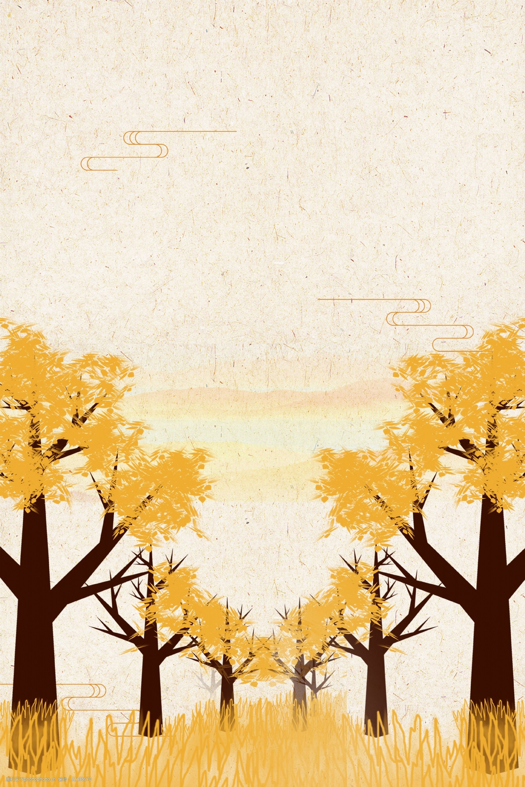 卡通中国风秋分手绘森林背景海报