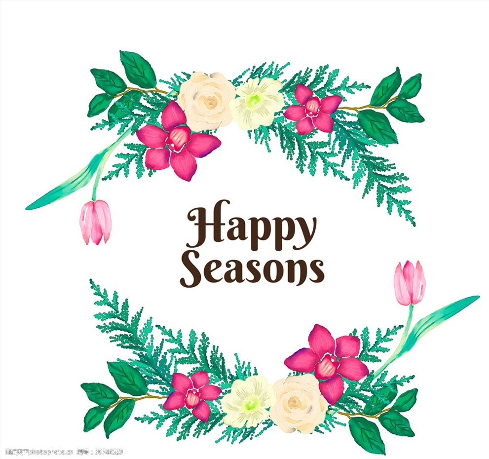 蝴蝶兰 树枝 松枝 郁金香 牡丹花 彩绘 花卉 花边 设计 文化艺术 绘画