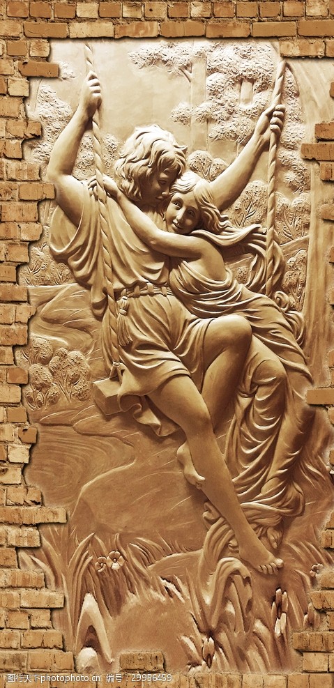 欧式浮雕人物爱情玄关背景墙