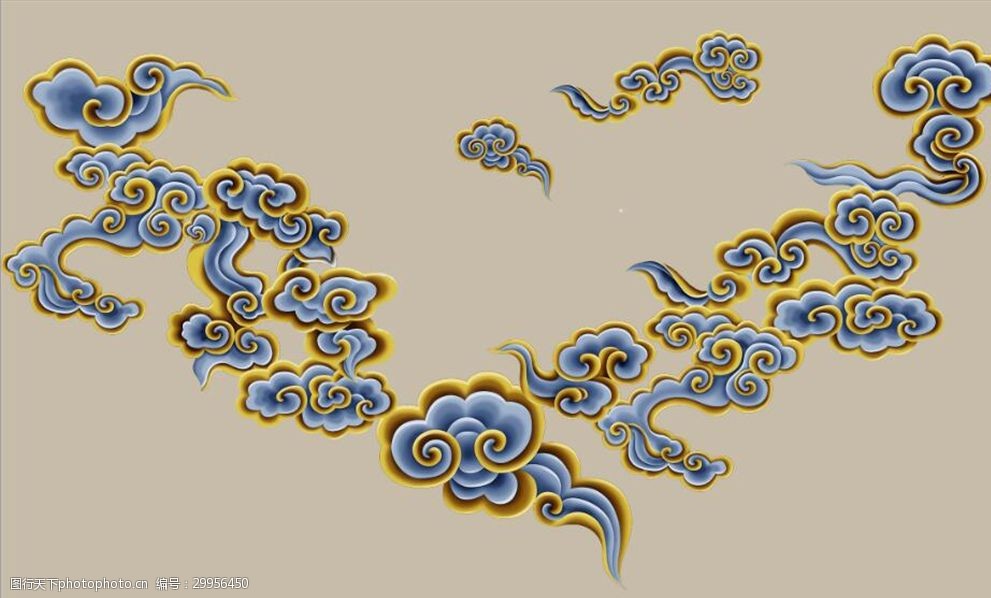 新中式手绘古典祥云电视背景墙