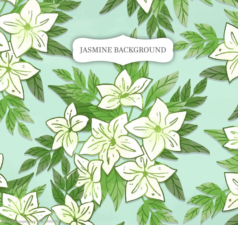 手绘茉莉花枝无缝背景