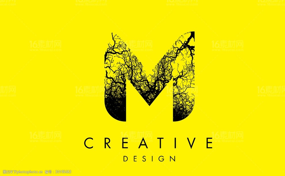 颓废树枝剪影logo英文m图片 图行天下素材网
