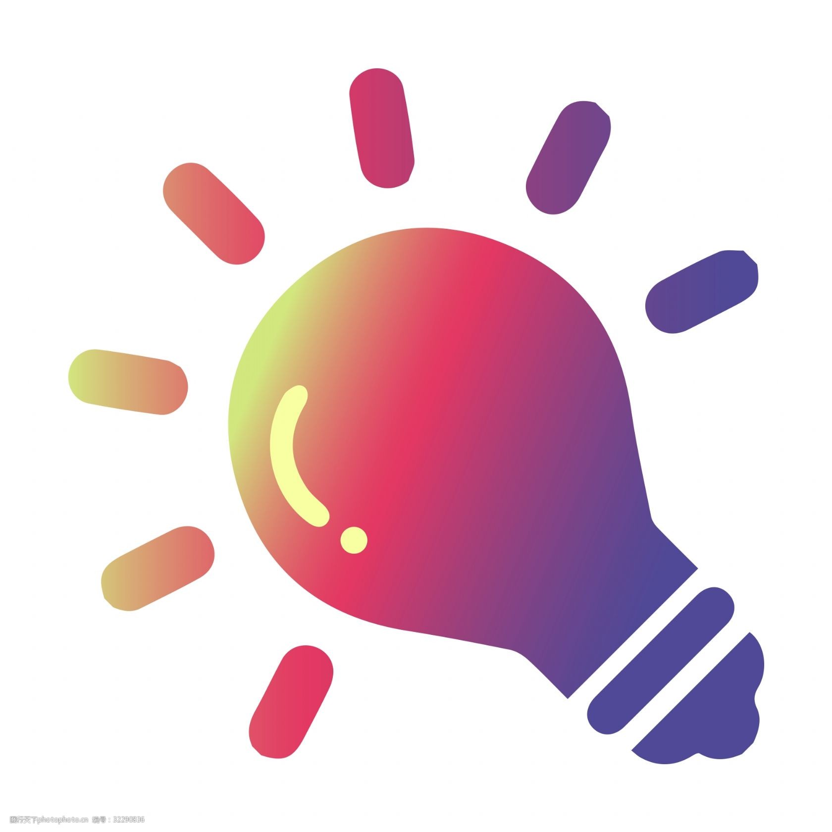 关键词:发现灯泡设计图标 扁平化 彩色底纹 矢量图案 简约 小灯泡