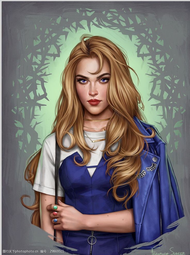 高清手绘金发美女cg插画