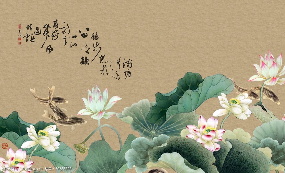 禅意荷花壁画背景墙装饰画