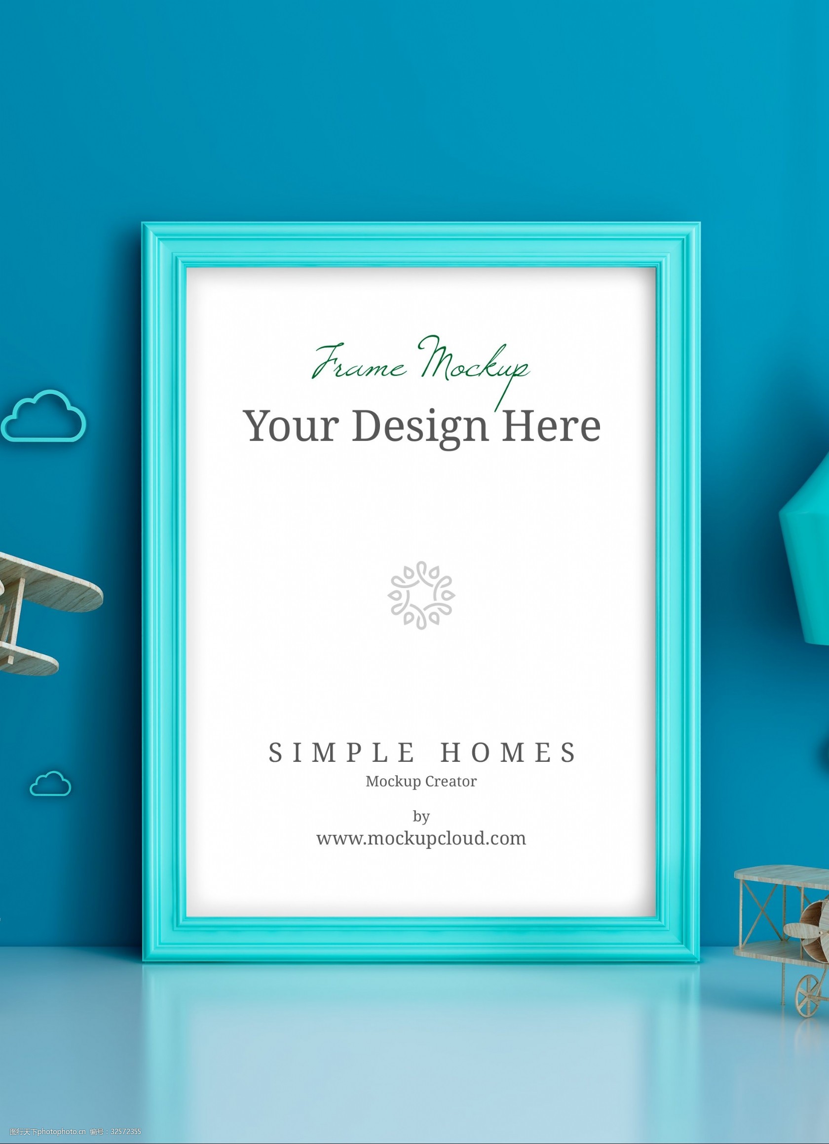 简约蓝色画框样机