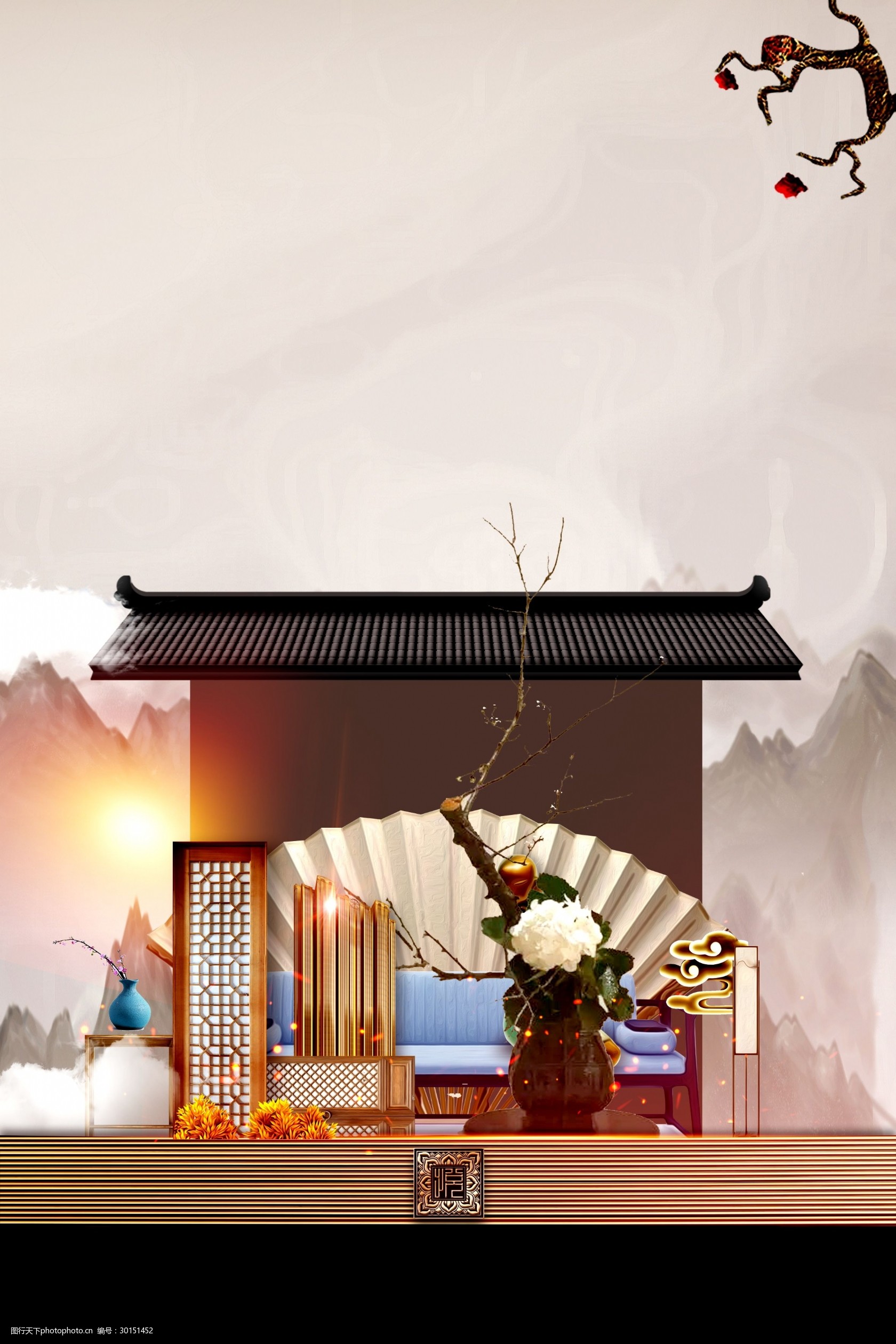 中国风古韵房地产海报背景设计